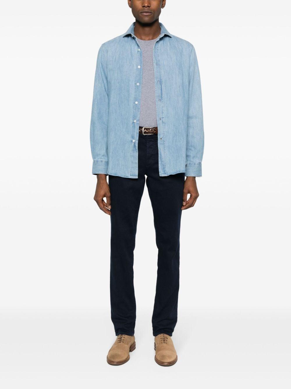 Spread-collar Denim Shirt In Blue Product Image