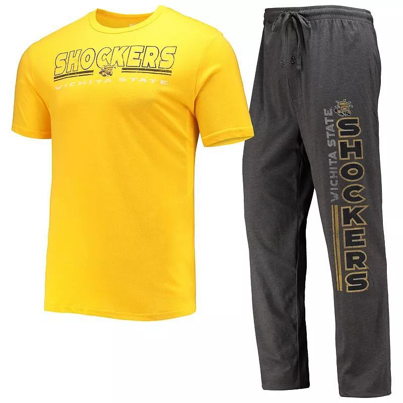 Mens Concepts Sport Heathered /Yellow Wichita State Shockers Meter T-Shirt & Pants Sleep Set Grey Product Image