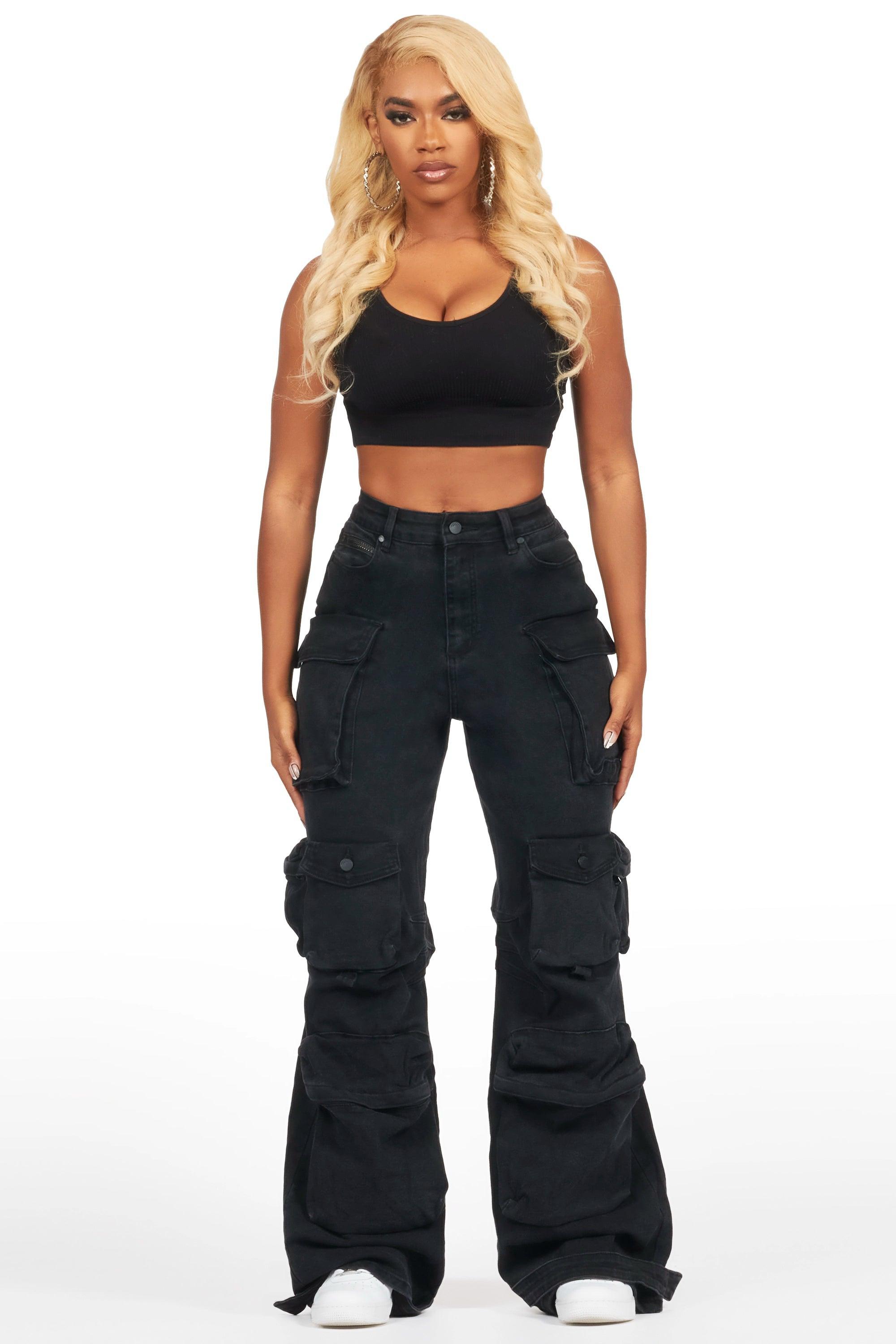 Nakia Black Cargo Wide Leg Jean Female Product Image