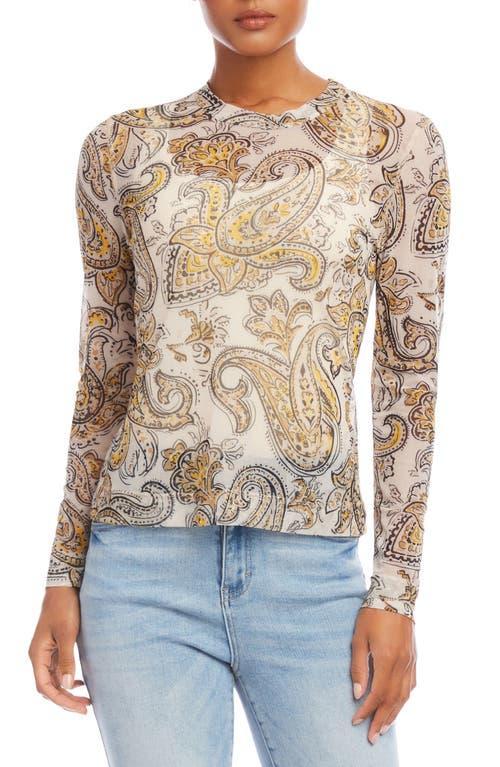 Karen Kane Mesh Knit Paisley Print Crew Neck Long Sleeve Mesh Top Product Image