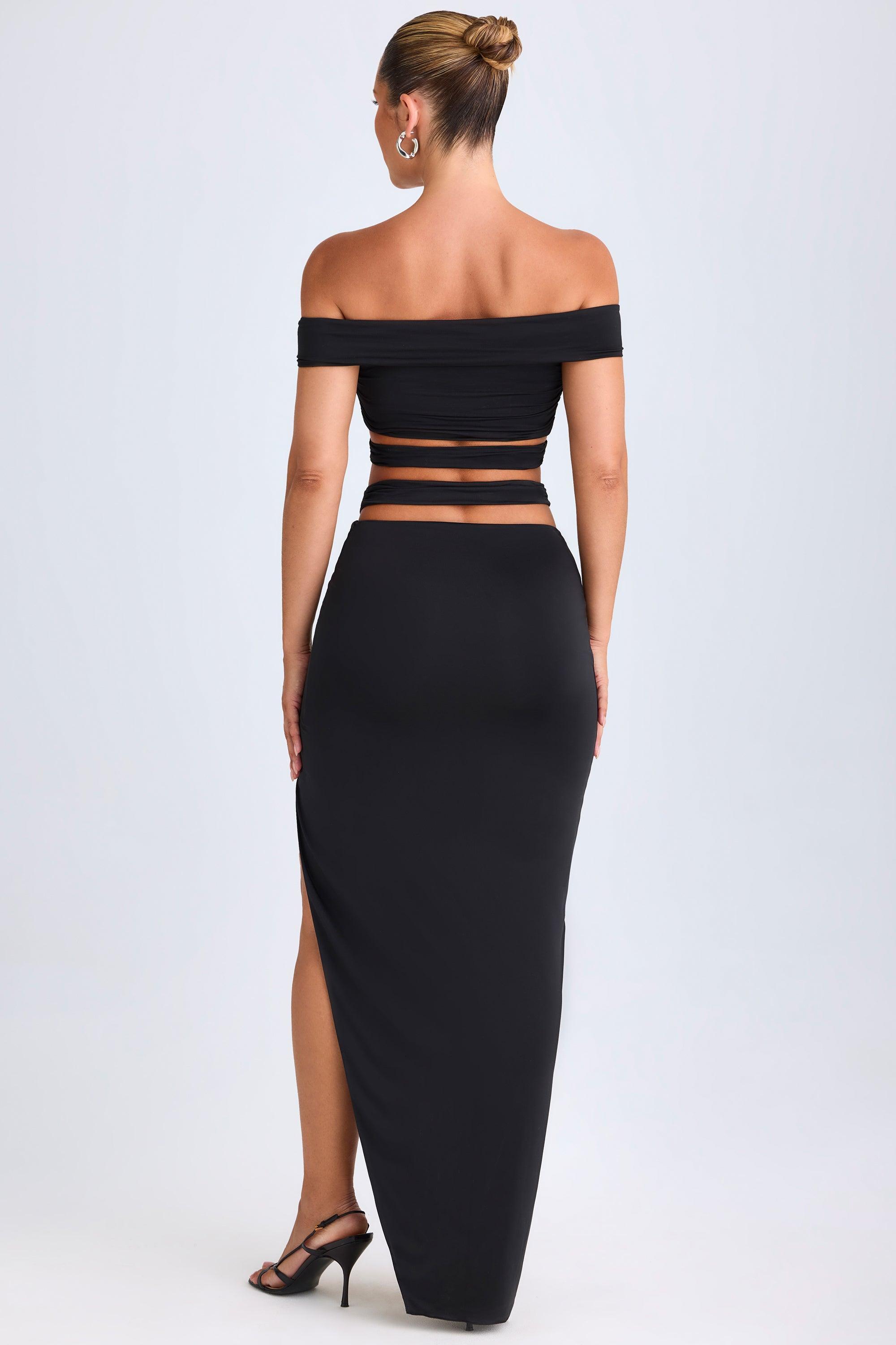 Asymmetric Cut-Out Maxi Skirt in Black Product Image