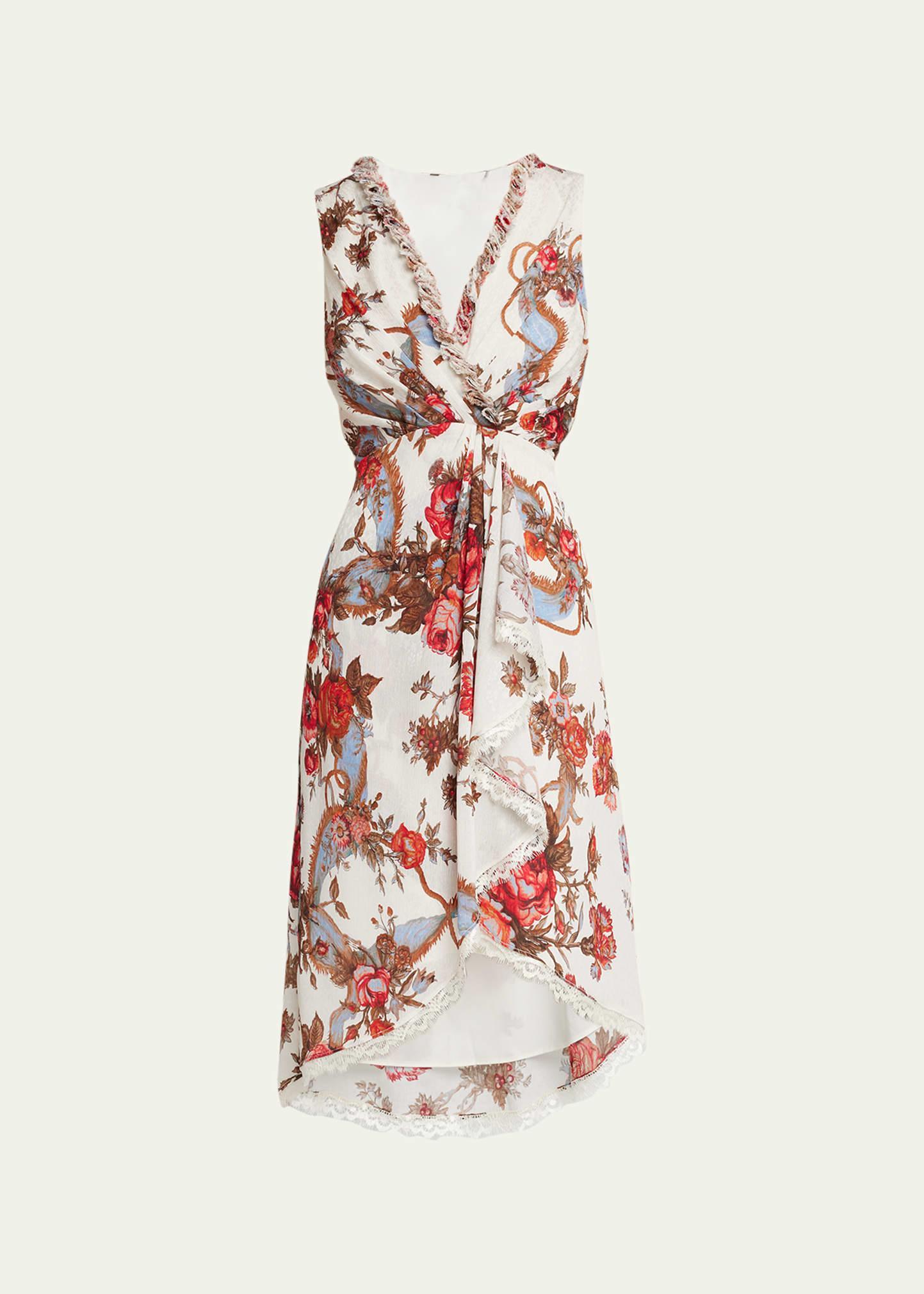 Carine Draped Floral-Print Midi Dress Product Image