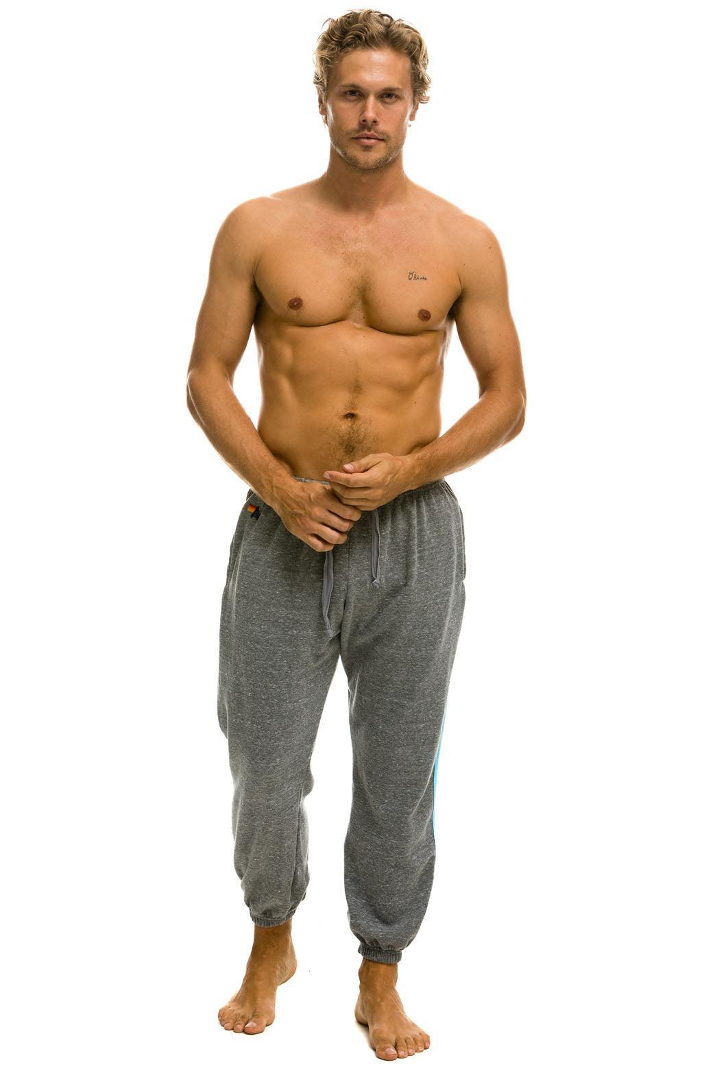 5 STRIPE SWEATPANTS - HEATHER GREY // BLUE Male Product Image