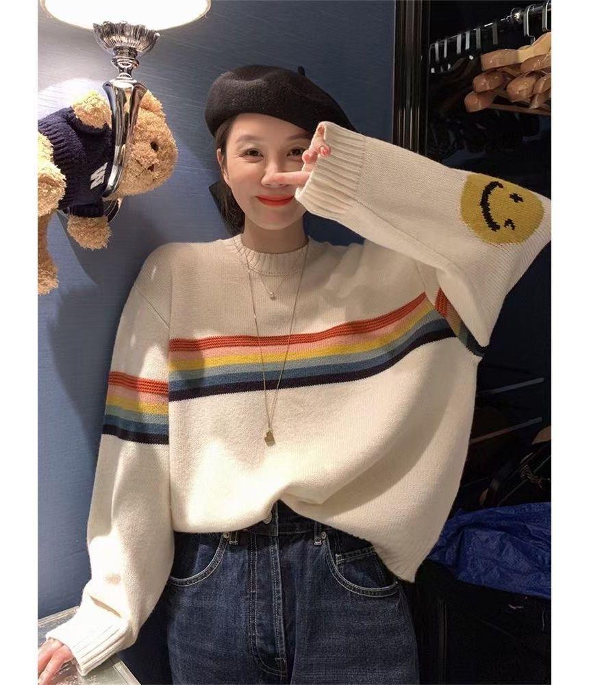 Rainbow Striped Smiley Face Sweater Product Image