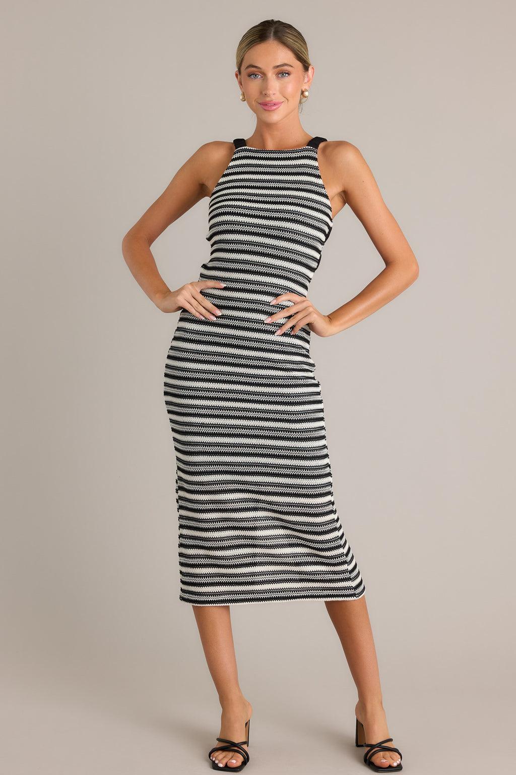 Flirty Vibes Black Stripe Knit Midi Dress Product Image