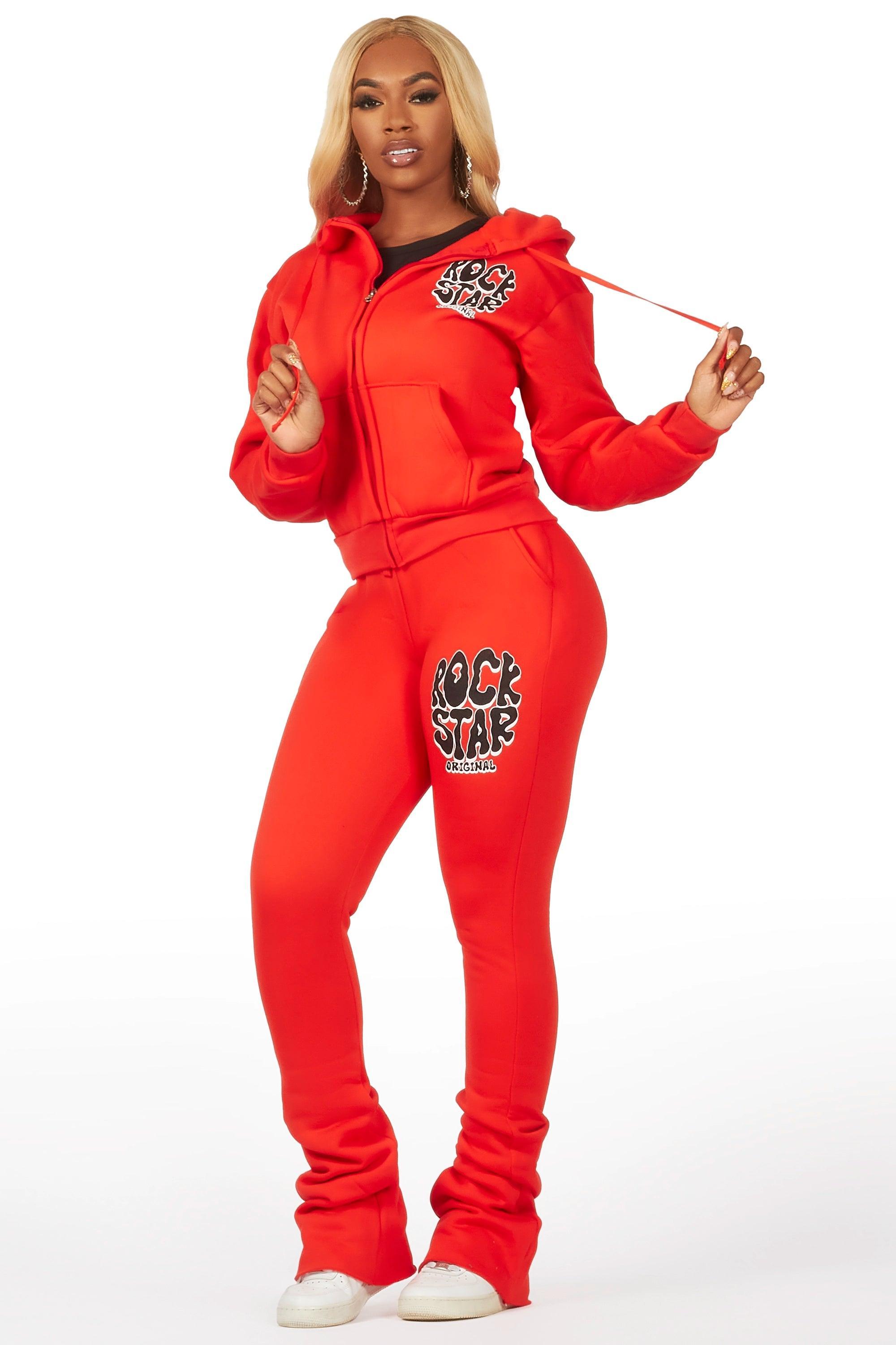 Teagan Bright Coral Zip Up Super Stacked Trackset Female Product Image