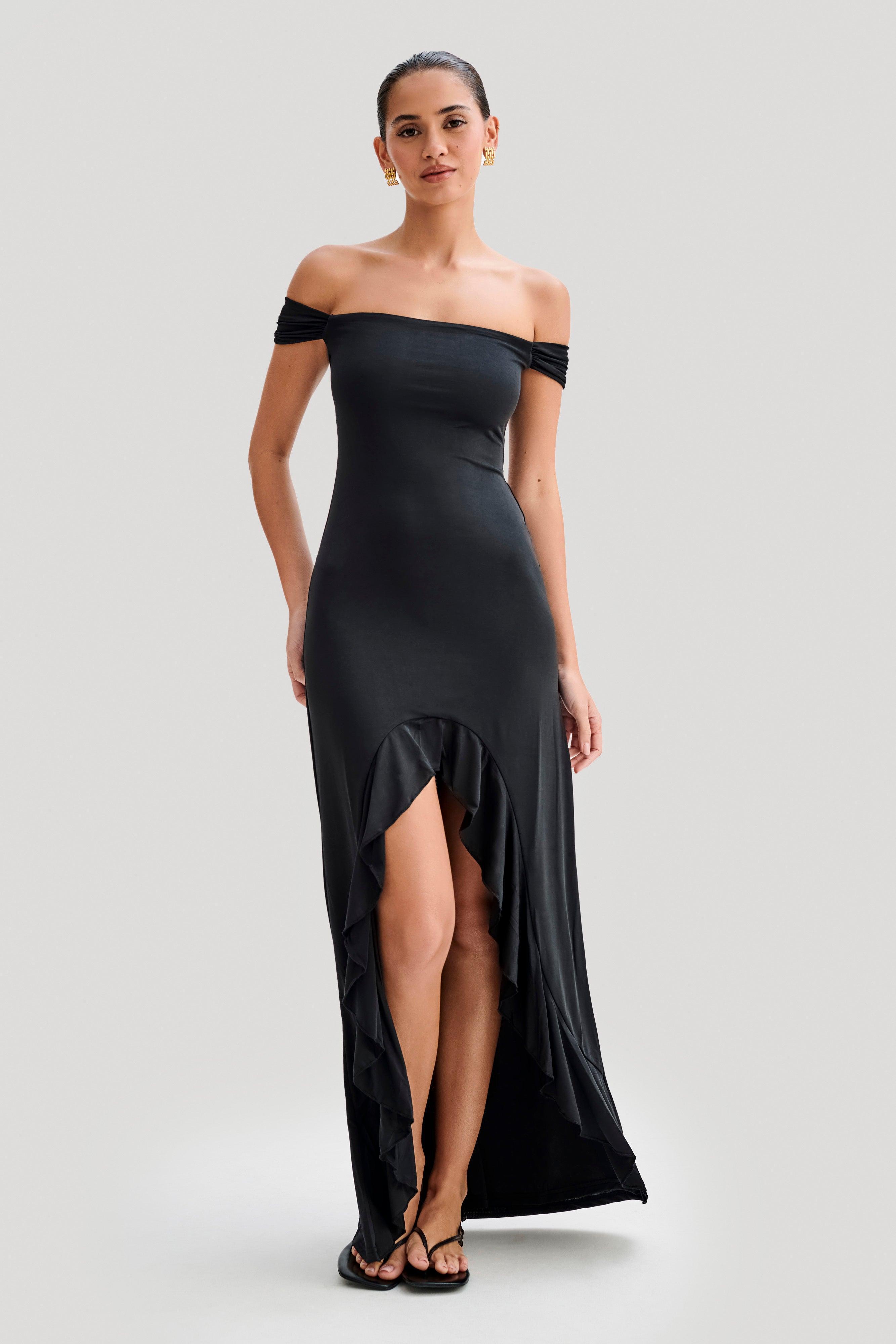 Eisley Slinky Off Shoulder Maxi Dress - Black Product Image