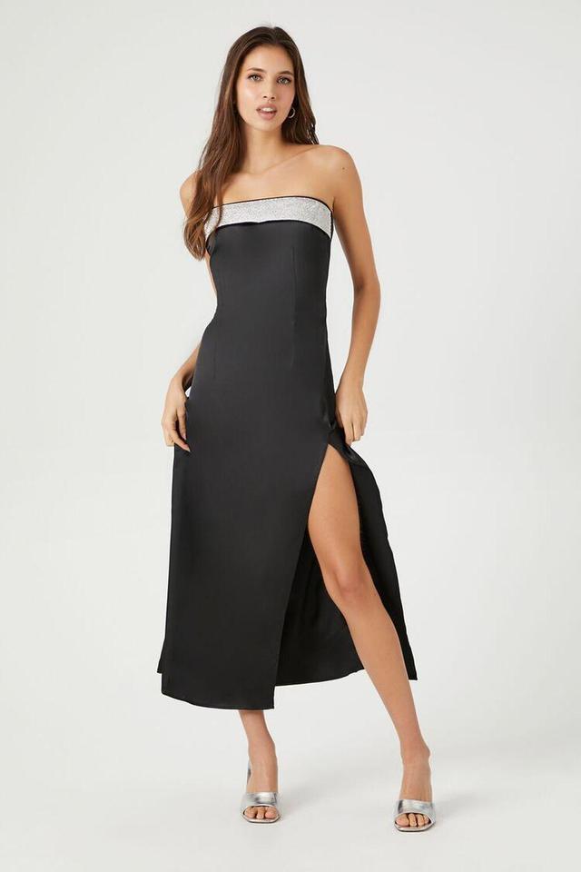 Satin Rhinestone Maxi Slip Dress | Forever 21 Product Image