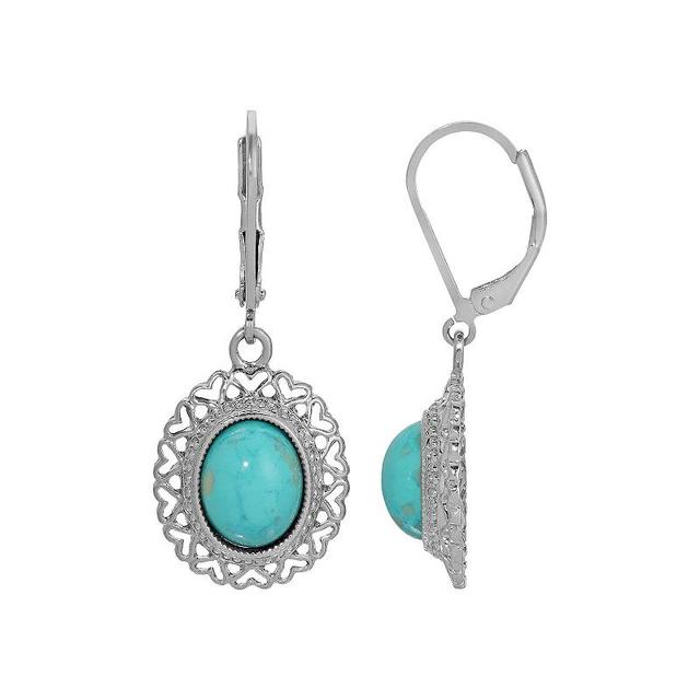 1928 Oval Heart Filigree Drop Earrings, Womens, Turquoise Product Image