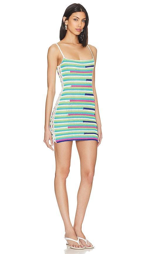 Camila Coelho Rhea Open Stitch Mini Dress in Tropical - Green. Size XL (also in S, L). Product Image