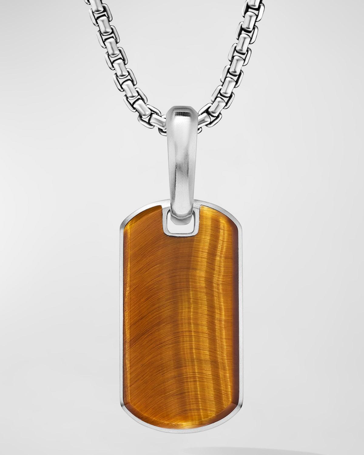 Mens Chevron Tag Enhancer with Tigers Eye in Silver, 21mm Product Image