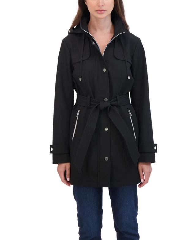 Sebby Collection Womens Belted Zip Front Soft Shell Trench Coat With Detachable Hood Product Image