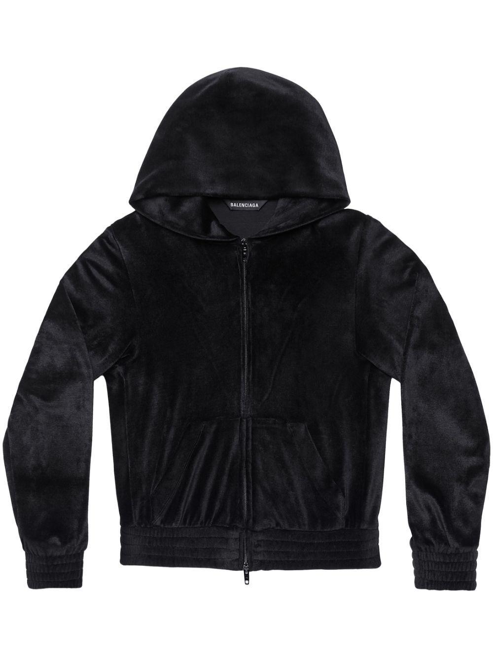 BALENCIAGA Bb Paris Embellished Velour Hoodie In Black Product Image