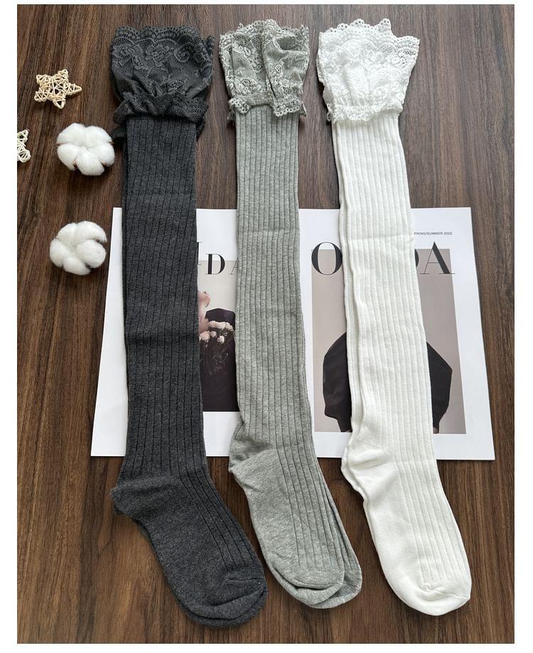 Plain Lace Trim Over-The-Knee Socks Product Image