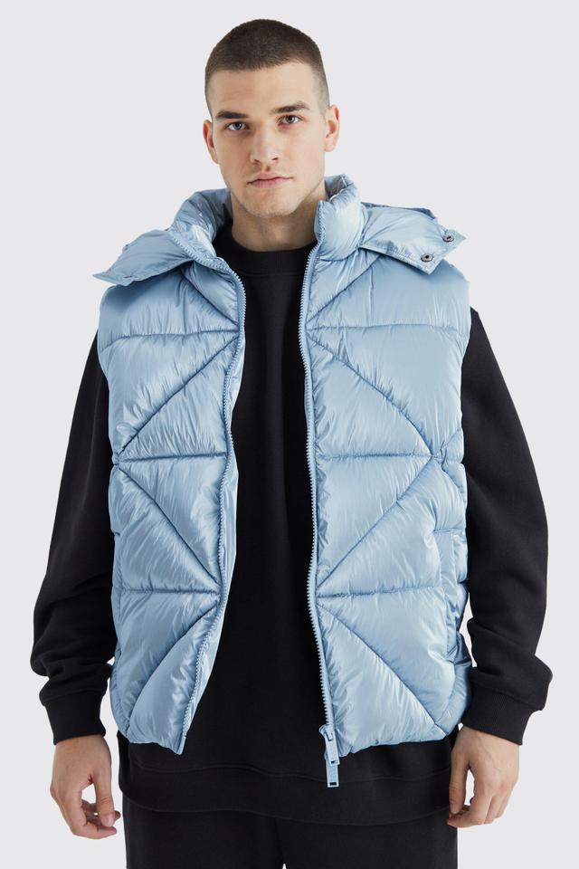 Tall Metallic Quilted Gilet With Hood | boohooMAN USA Product Image