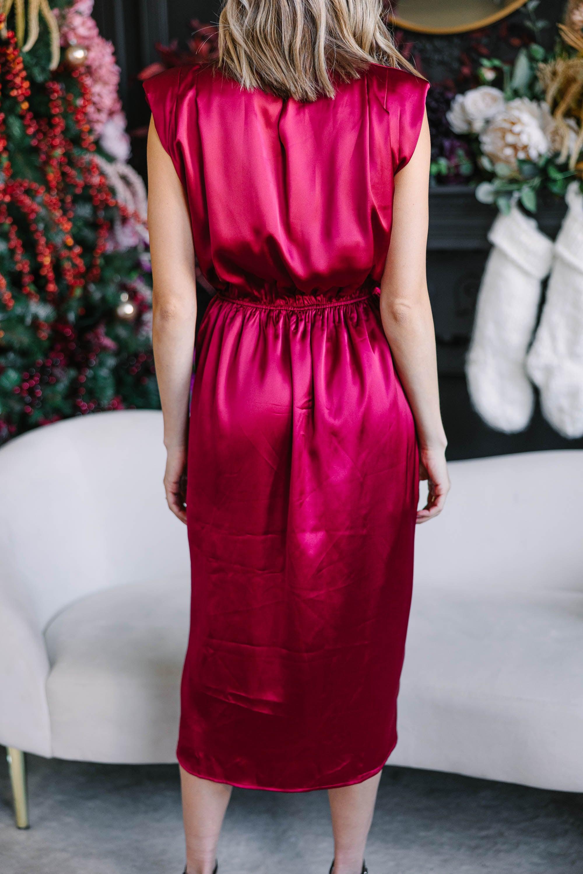 All Eyes On You Ruby Red Satin Midi Dress Female Product Image