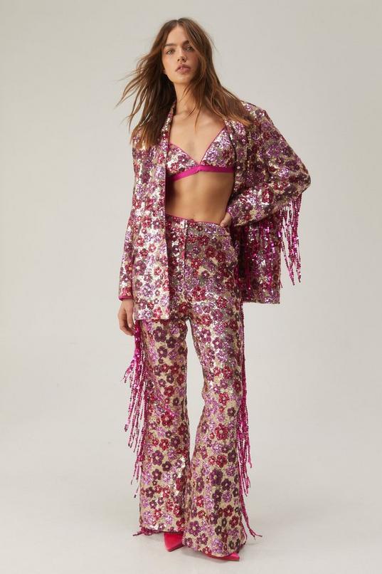 Floral Sequin Flare Pants Product Image