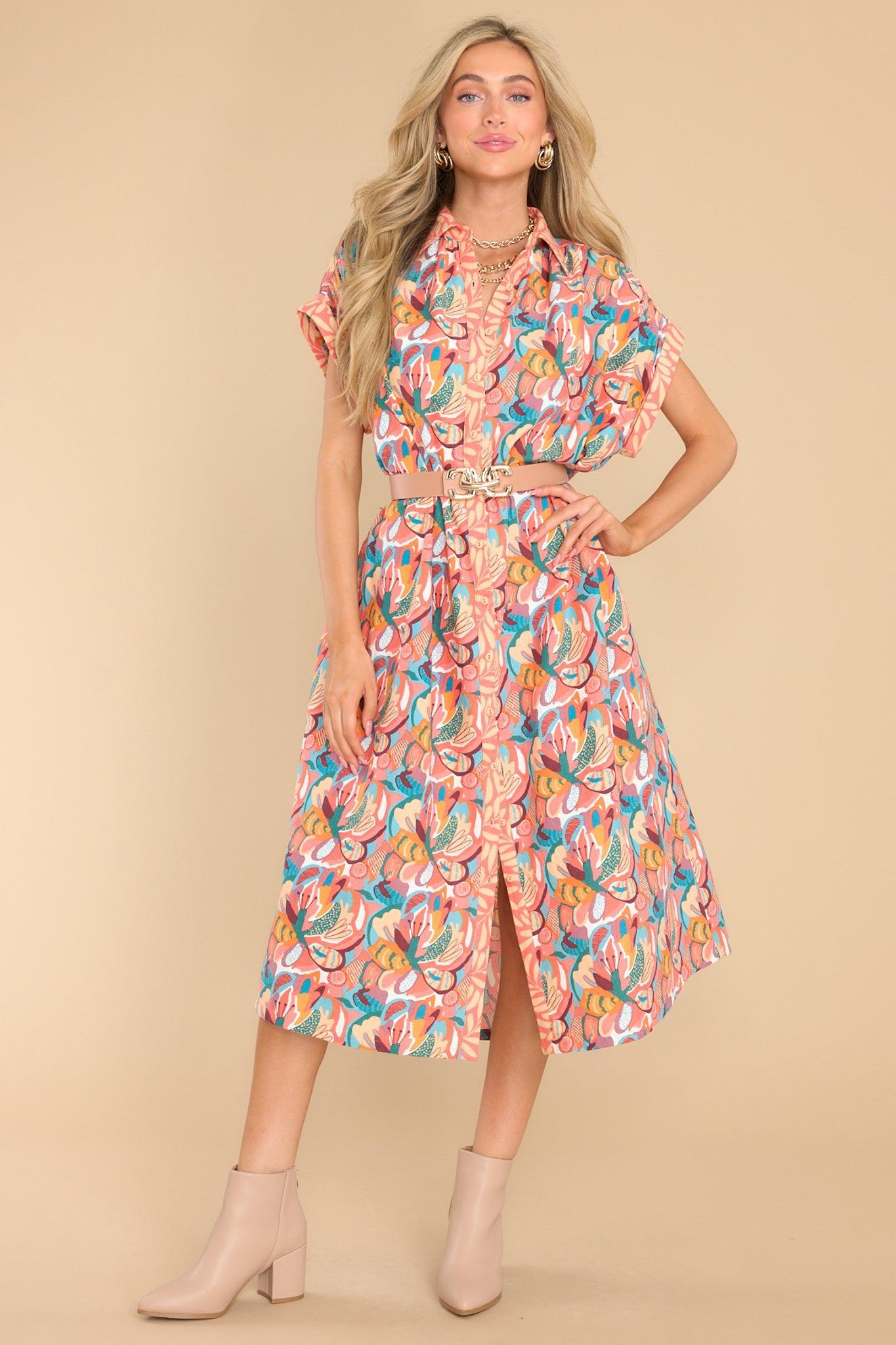 Aura Just A Feeling Coral Floral Print Midi Dress Product Image