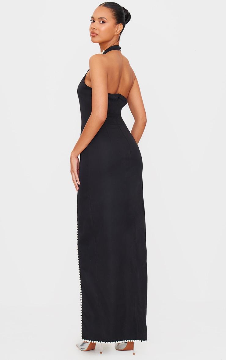 Black Pearl Detail Side Split Maxi Dress Product Image