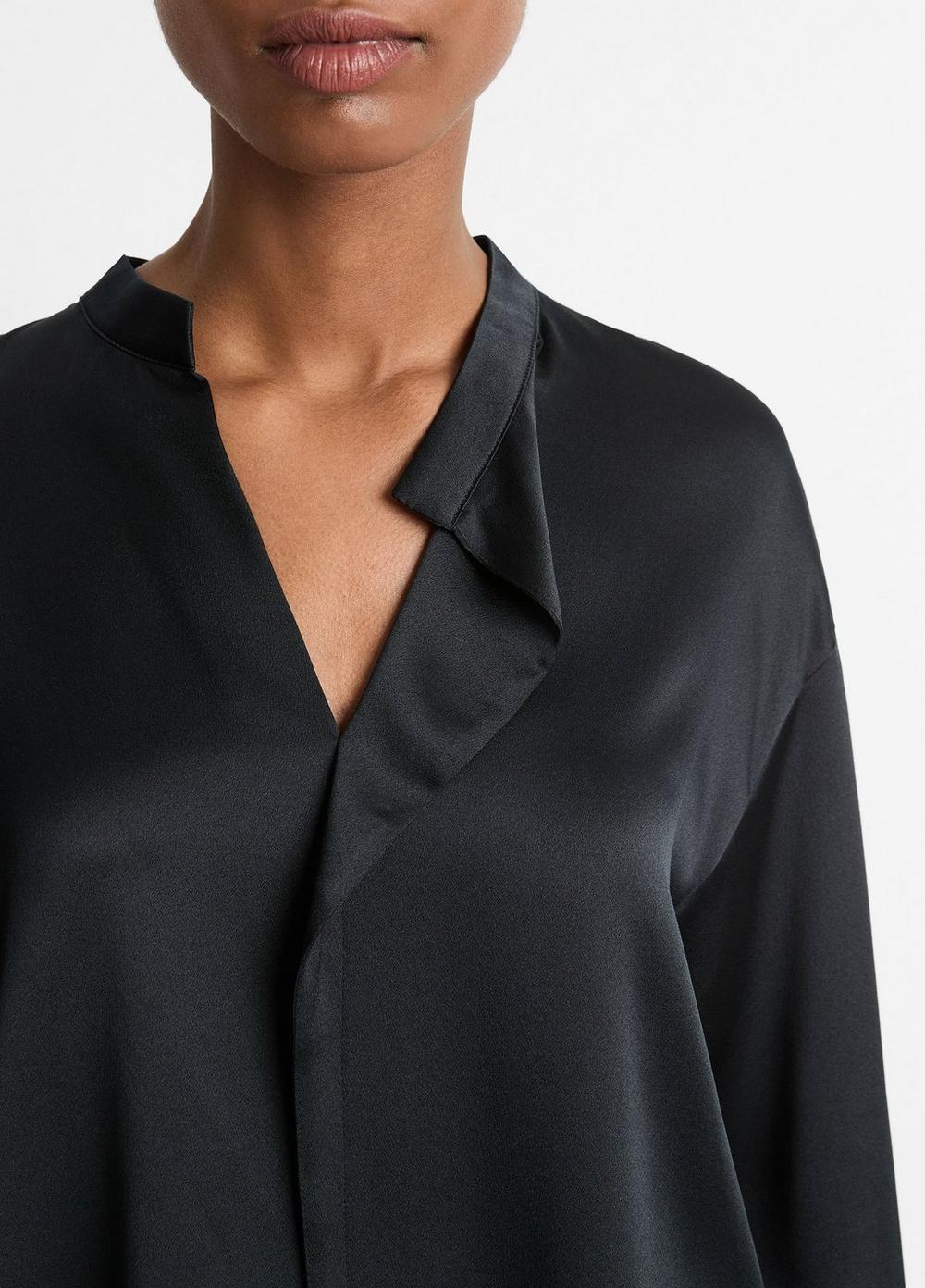 Silk Draped Stand-Collar Blouse Product Image