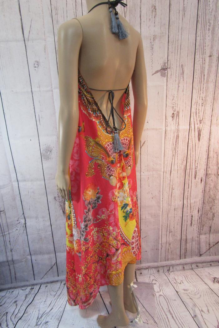 Beaded Maxi Halter Dress - Coral Floral Product Image