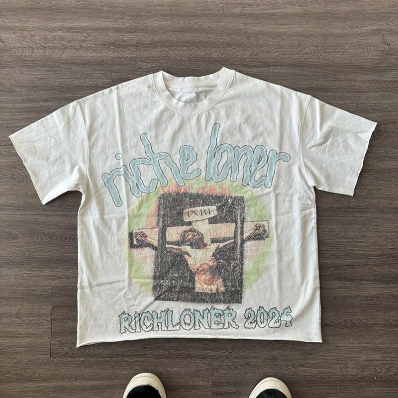 Vintage Rich Loners Print Graphic Cropped T-Shirts Product Image