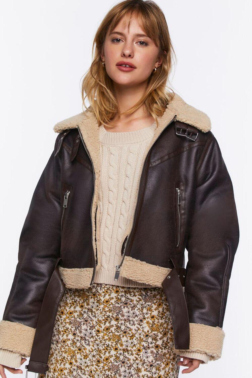 Faux Shearling-Trim Moto Jacket | Forever 21 Product Image