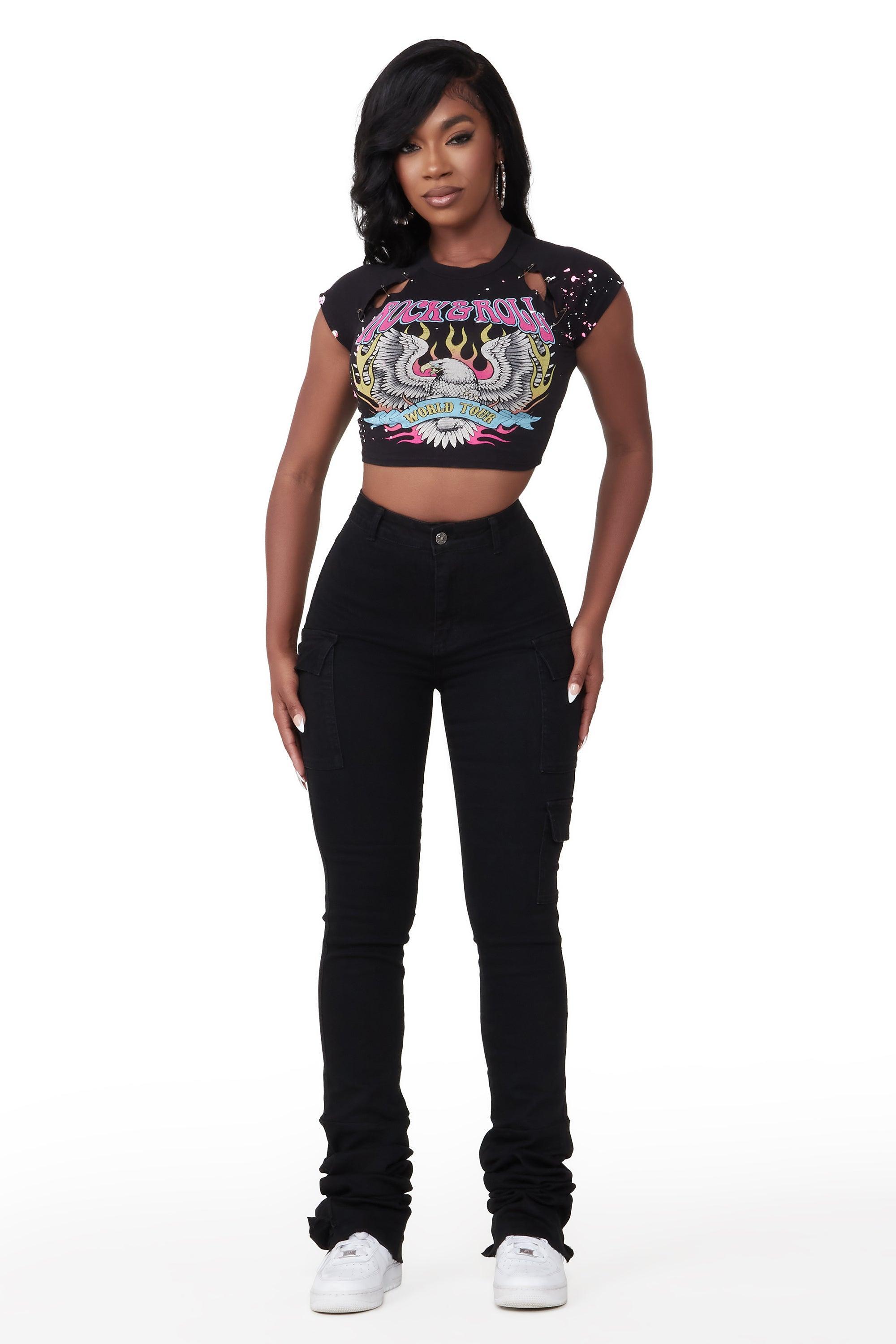 Vixen Black Cargo Super Stacked Jean Female Product Image