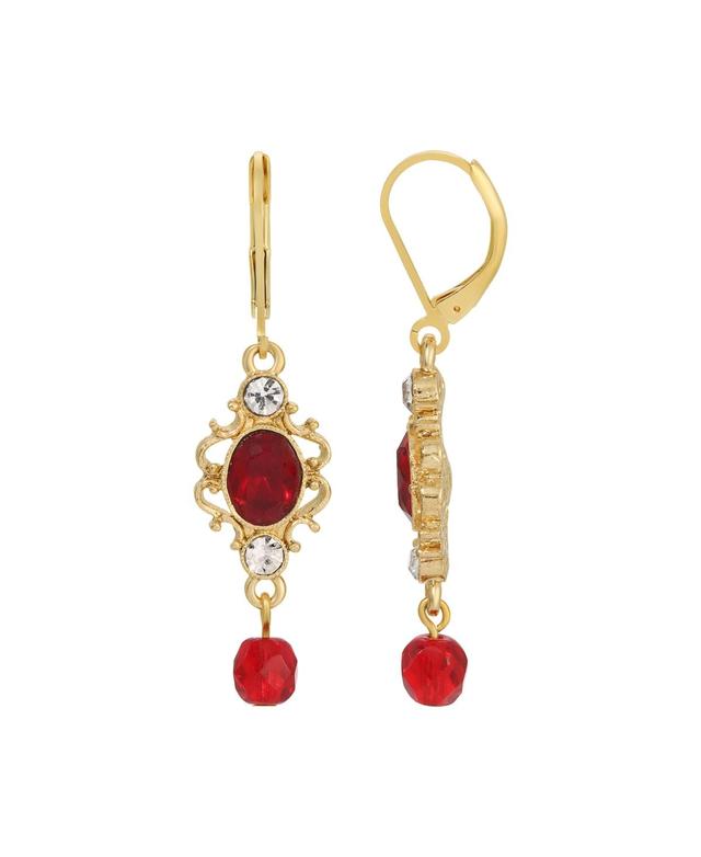 1928 Gold Tone Red and Clear Crystals Drop Earrings, Womens Product Image