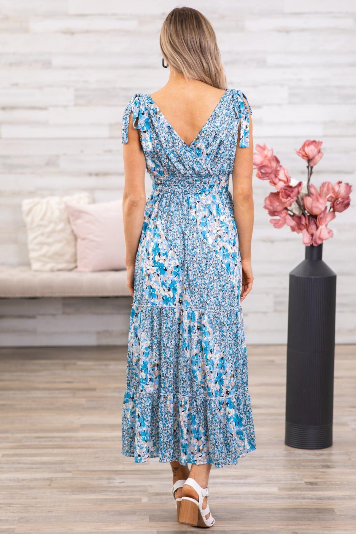 Sky Blue Multicolor Floral Print Maxi Dress Product Image