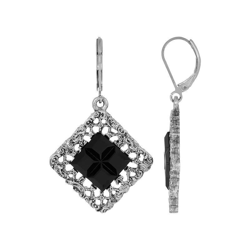 2028 Womens Pewter Square with Dark Amber Stone Earrings Product Image