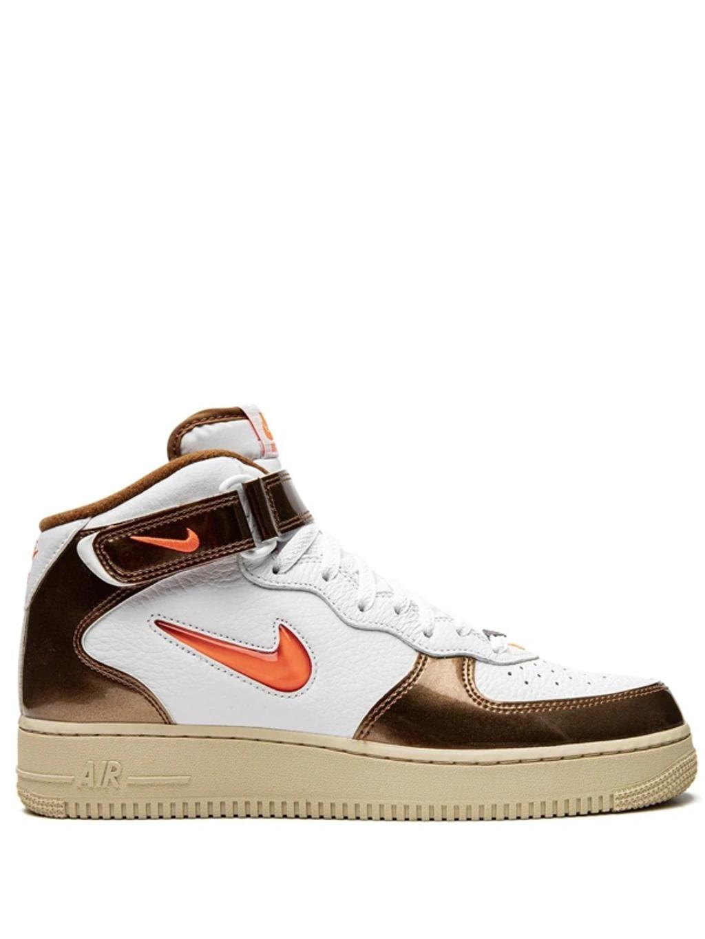 NIKE Air Force 1 Metallic Mid Basketball Sneaker In White/total Orange-ale Brown-beach Product Image