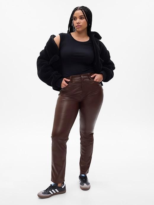 High Rise Vegan Leather Vintage Slim Pants Product Image