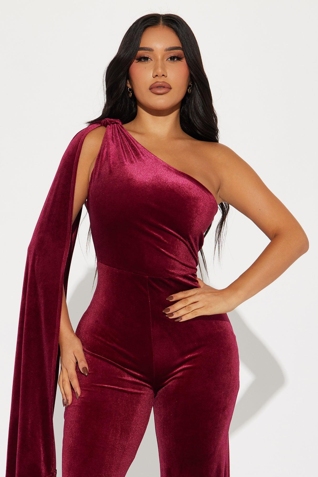 Fashion Fusion Velvet Jumpsuit - Burgundy Product Image