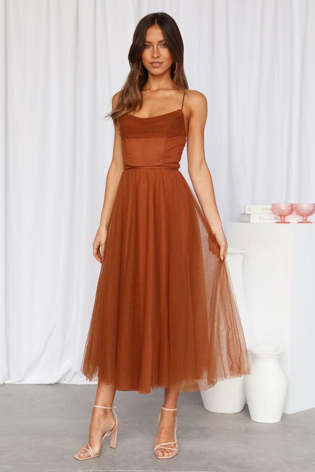 Signal My Way Tulle Midi Dress Chocolate Product Image