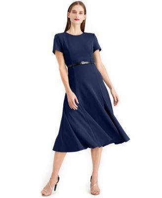 Calvin Klein Womens Belted Fit & Flare Midi Dress Product Image