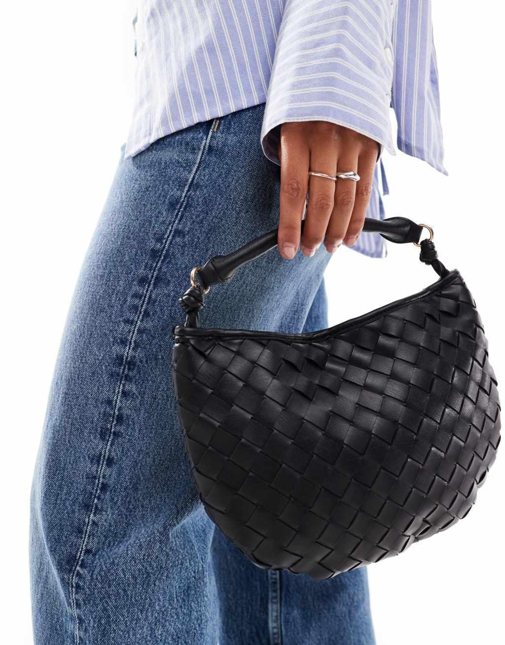 Glamorous woven texture grab bag in black  Product Image