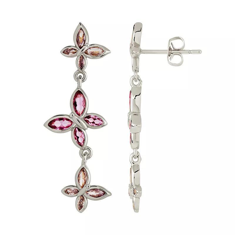 MC Collective Pink Cubic Zirconia Butterfly Linear Drop Earrings, Womens, Silver Tone Product Image