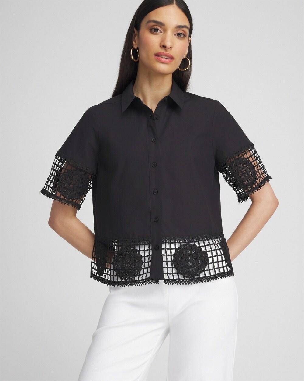 Women's Poplin Crochet Trim Top Product Image