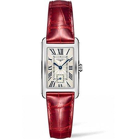 Longines Womens Dolcevita Quartz Analog Red Leather Strap Watch Product Image