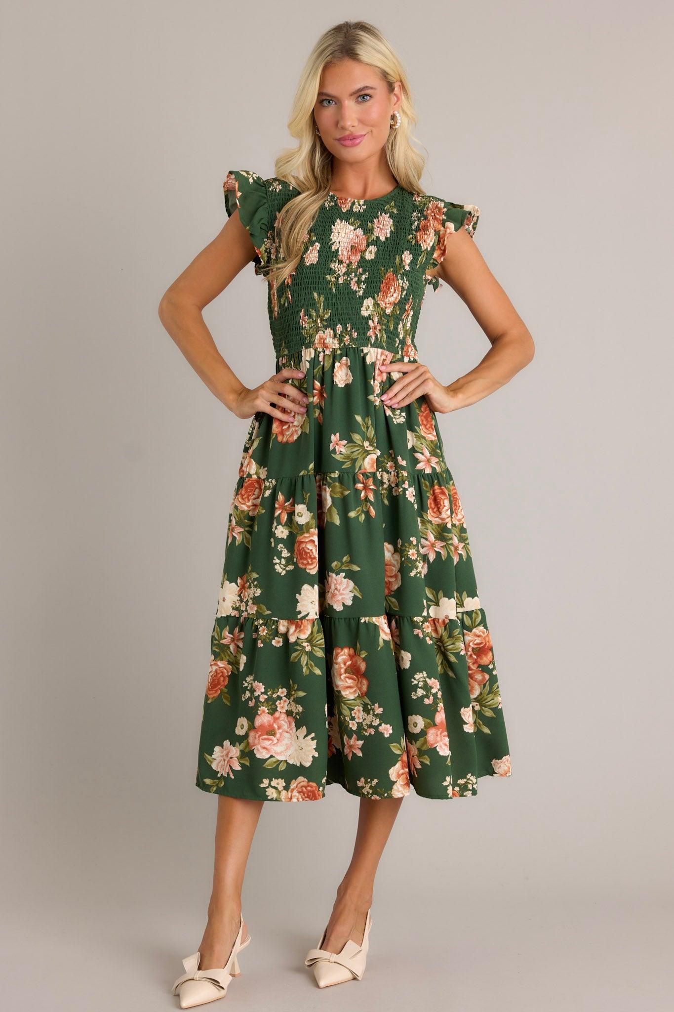 Desert Dawn Green Floral Midi Dress Product Image