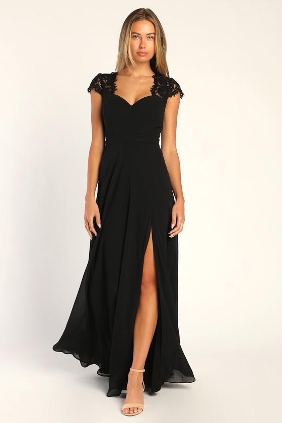 Momentous Moments Black Lace Backless Maxi Dress Product Image