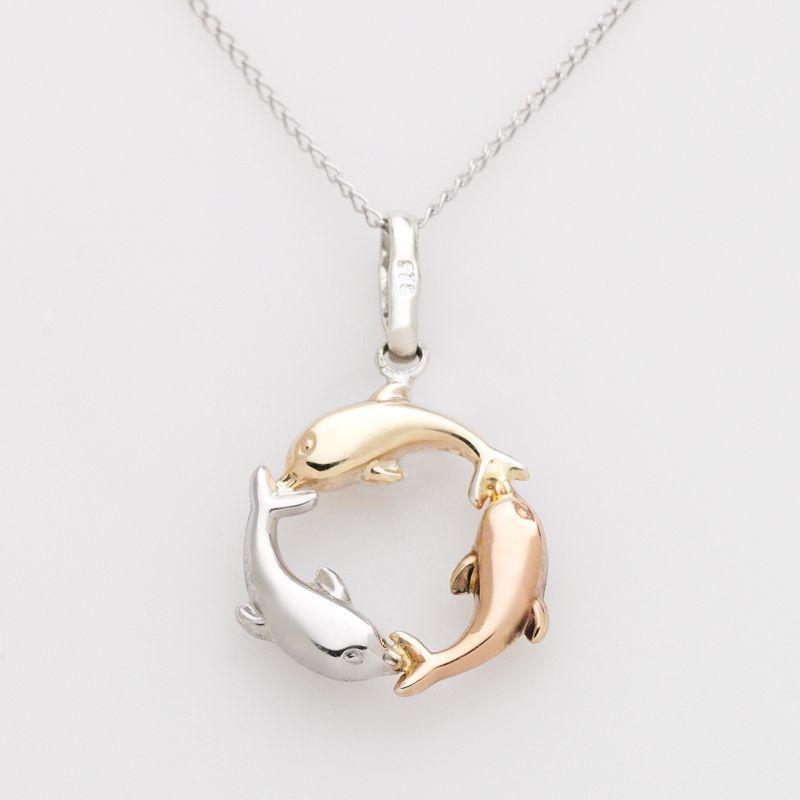 Jewelry for Trees 14k Gold & Sterling Silver Tri-Tone Dolphin Pendant, Womens Multicolor Product Image