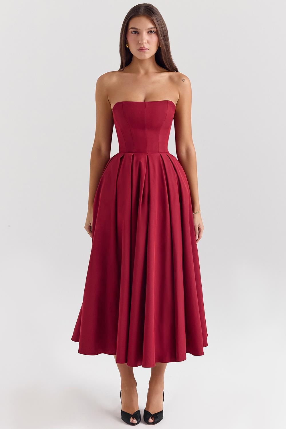 Pandora Berry Strapless Detachable Bow Midi Dress Product Image