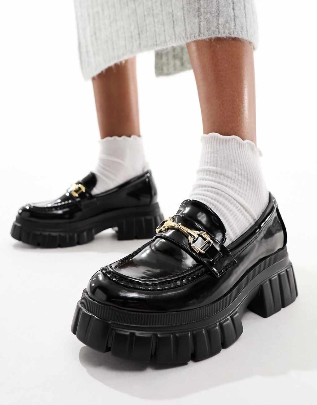 ASOS DESIGN Magnus chunky loafers in black patent Product Image