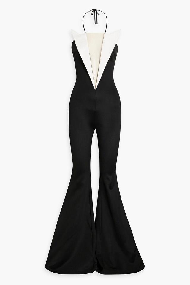 Tulle-paneled Jersey Wide-leg Halterneck Jumpsuit In Black Product Image