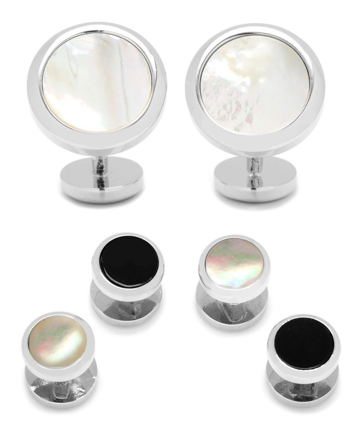 Mens Double Sided Round Beveled Cufflink and Stud Set Product Image