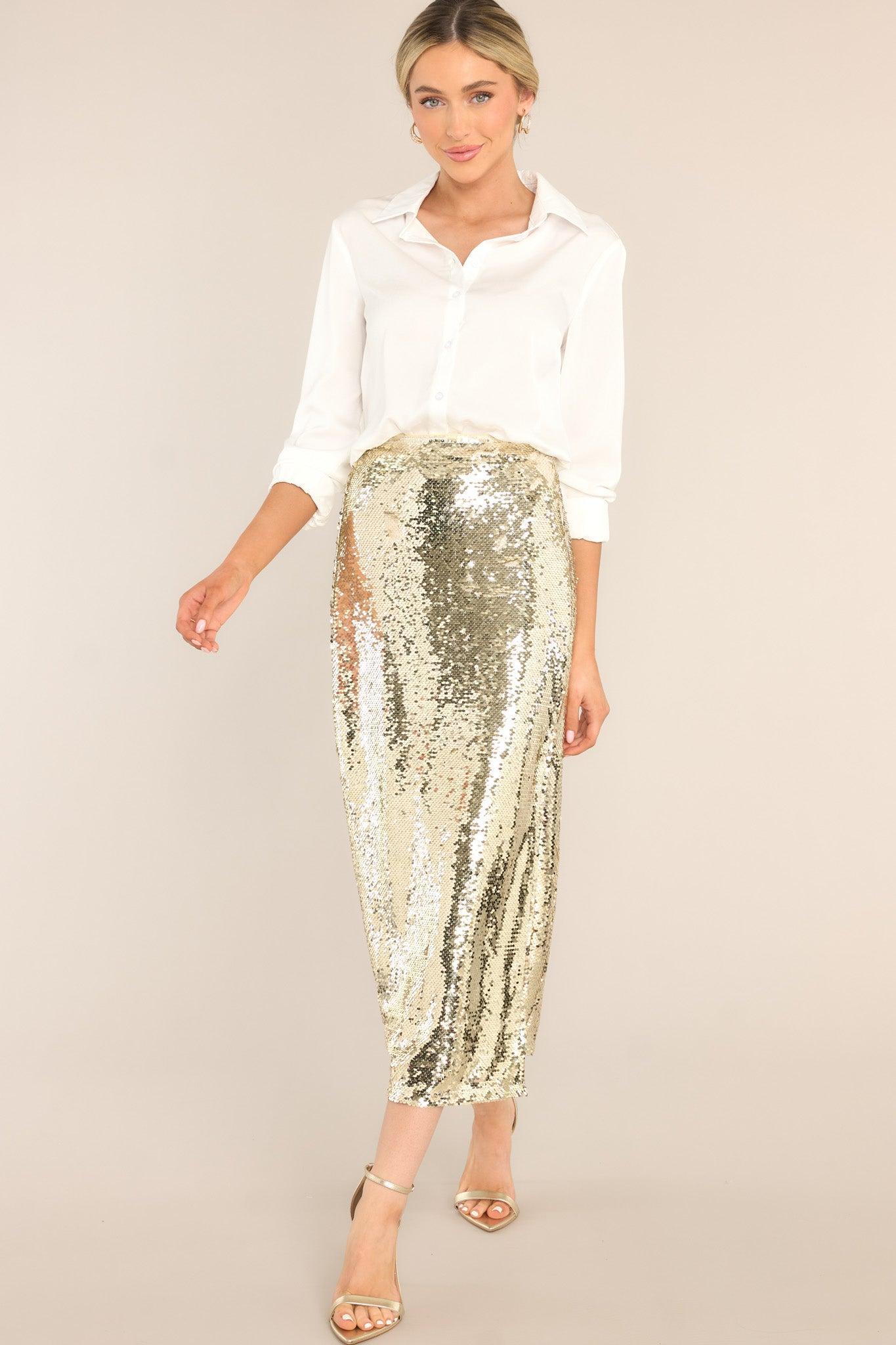 A Part Of It Gold Sequin Midi Skirt Product Image