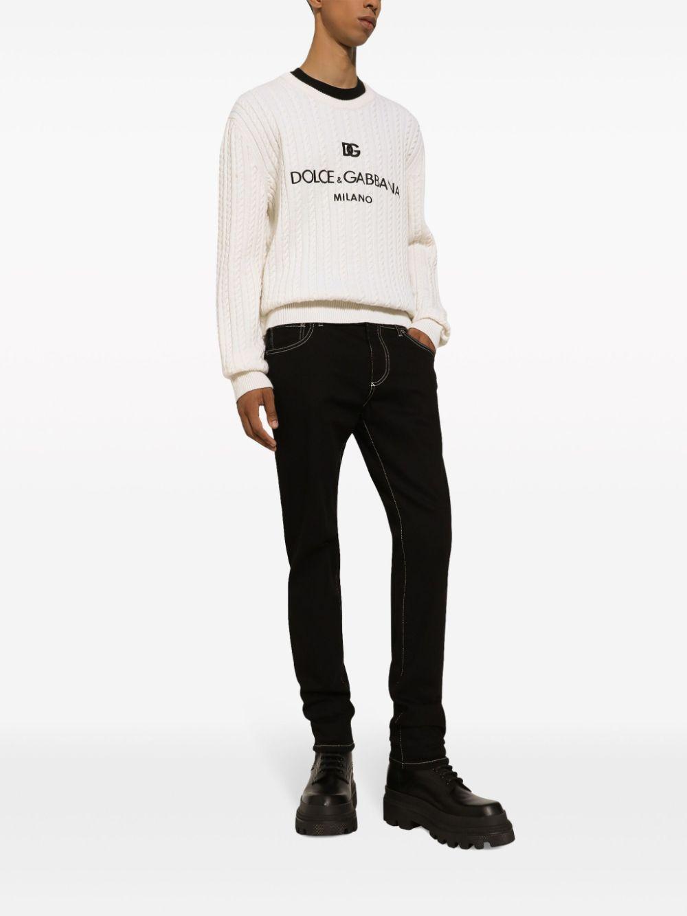 Crew-neck Cable-knit Jumper In Opticwhite Product Image