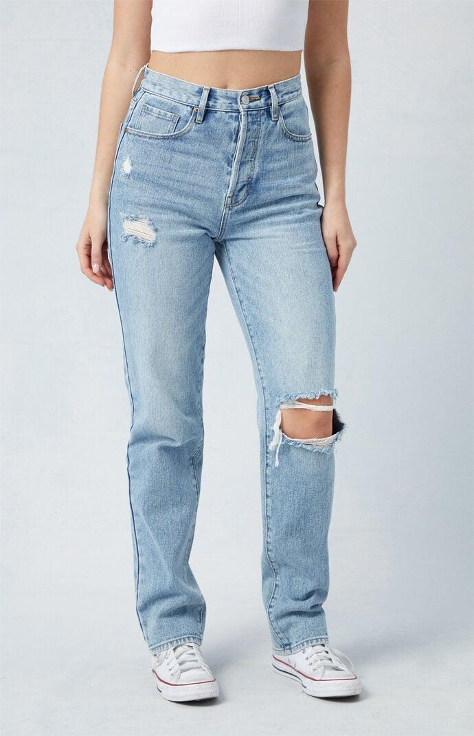 Women's Light Indigo Ripped Dad Jeans product image